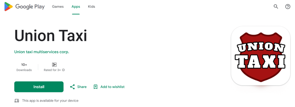 A Screenshot of Union Taxi App on Google Play Store